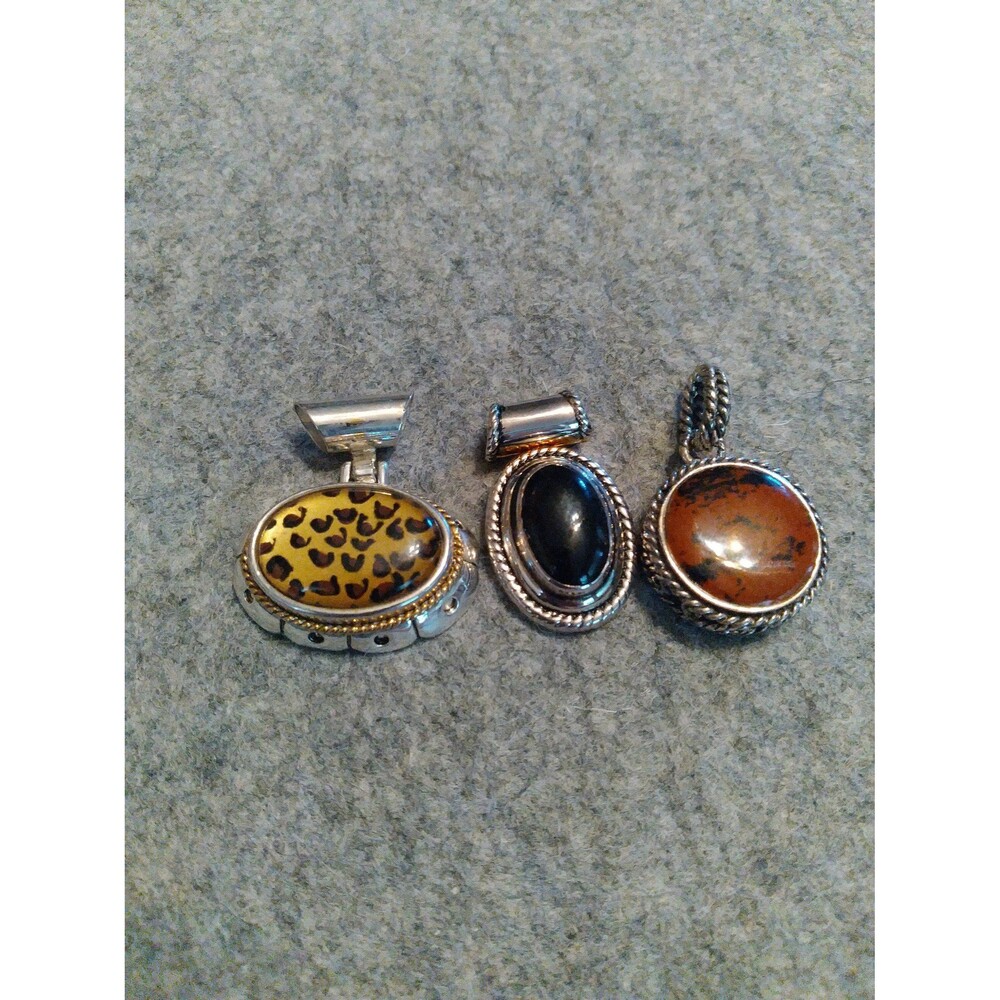 Toscani Pendant Lot 3 Silver Tone Stone‎ Cabochon Leopard Print Jewelry